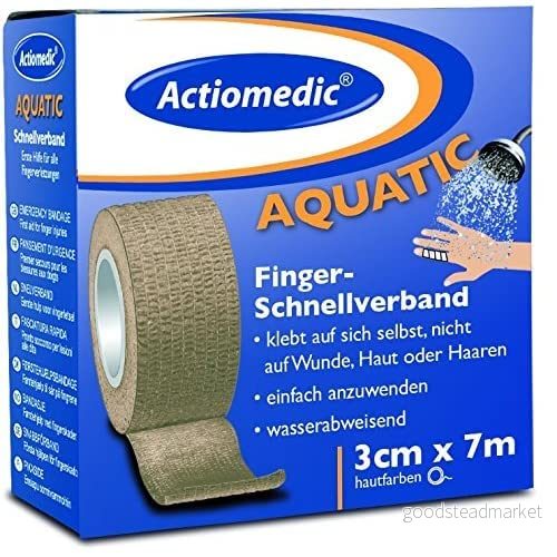 ACTIOMEDIC i Vattenavvisande, snabbt elastiskt plåster, Självhäftande, Avrivningsplåster blå/vit/hudfärg, Allergivänligt tejp, 3cm x 7m, Första hjälpen kit tillbehör 4260445091568