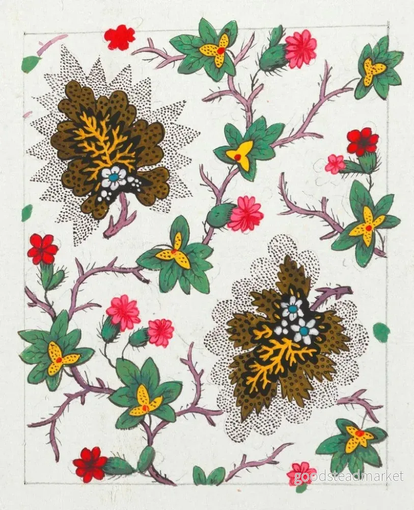 Målning Motif floral för textiltryck Pl I - Anonym | Konsttryck - Bild 2