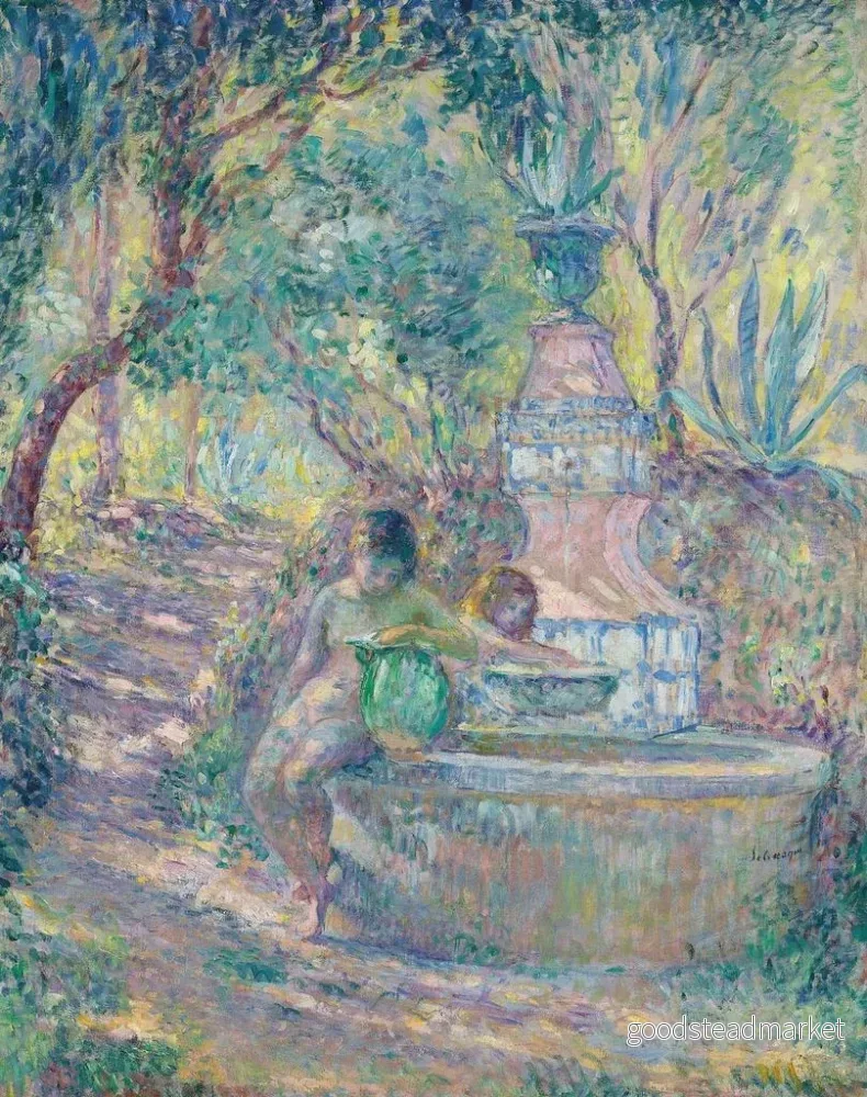 Målning Saint - Tropez, två unga flickor vid fontänen - Henri Lebasque | Konsttryck - Bild 2