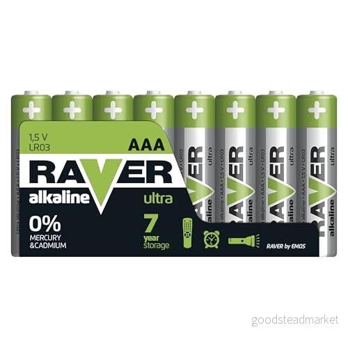 EMOS Raver Ultra alkaliska AAA mikrobatterier 1,5 V, LR03, 8 stycken förvaringsförpackning, 7 års förvaring 8595025348630