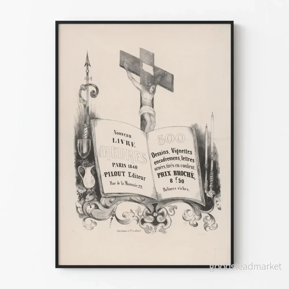 Vintageaffisch Nouveau Livre d'Heures Paris 1840 dekorativ