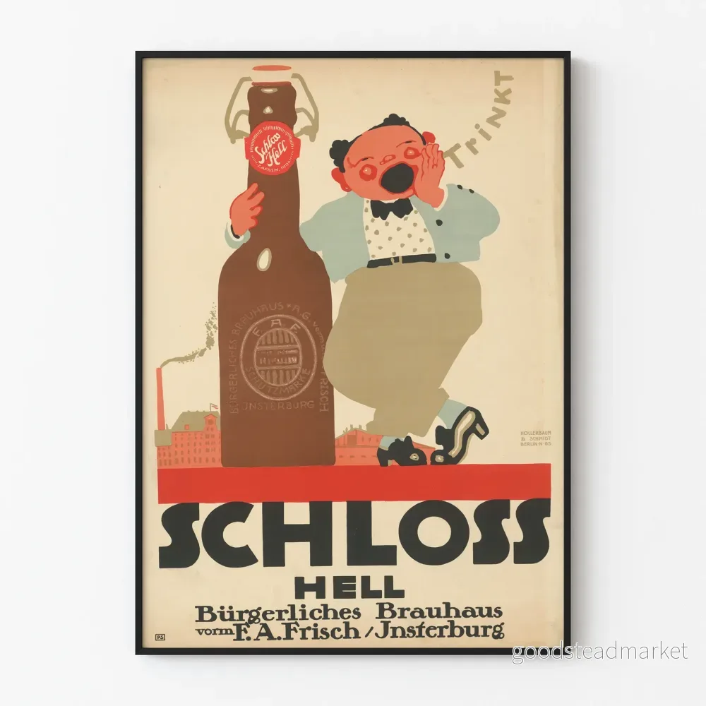 Vintageposter Schloss Hell öl Bräuhaus väggdekoration
