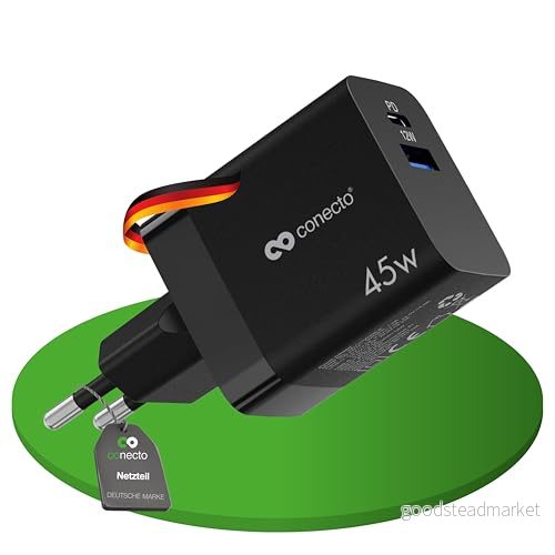 conecto USB C laddare, strömförsörjning, 2 portar, 1 x 45 watt max PD, A 12 max., snabbladdare GAN, svart 4250684933064