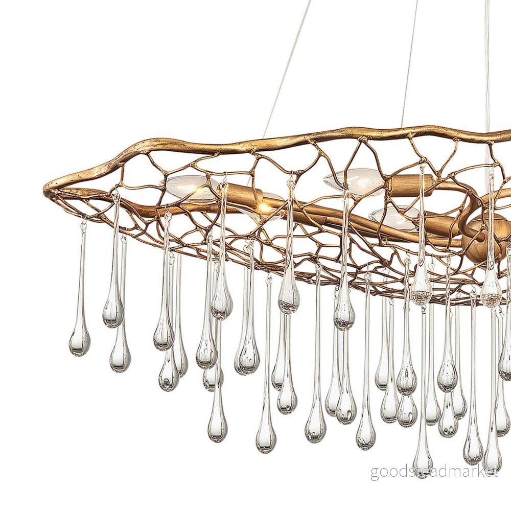 Quintiesse Laguna pendellampa, guldfärgad med glasdroppar, 8 lampor 5024005384212