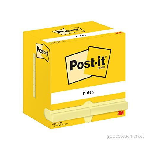 Post-it Anteckningar, gul, linjerad, 76 mm x 127 mm, 12 block 4064035065812