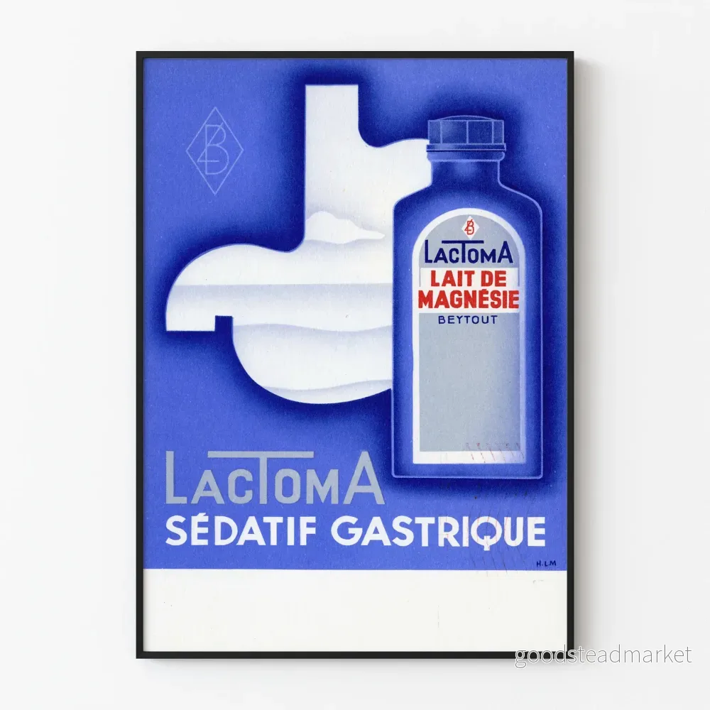 Vintageposter Lactoma Sédatif Gastrique Blå och Vit