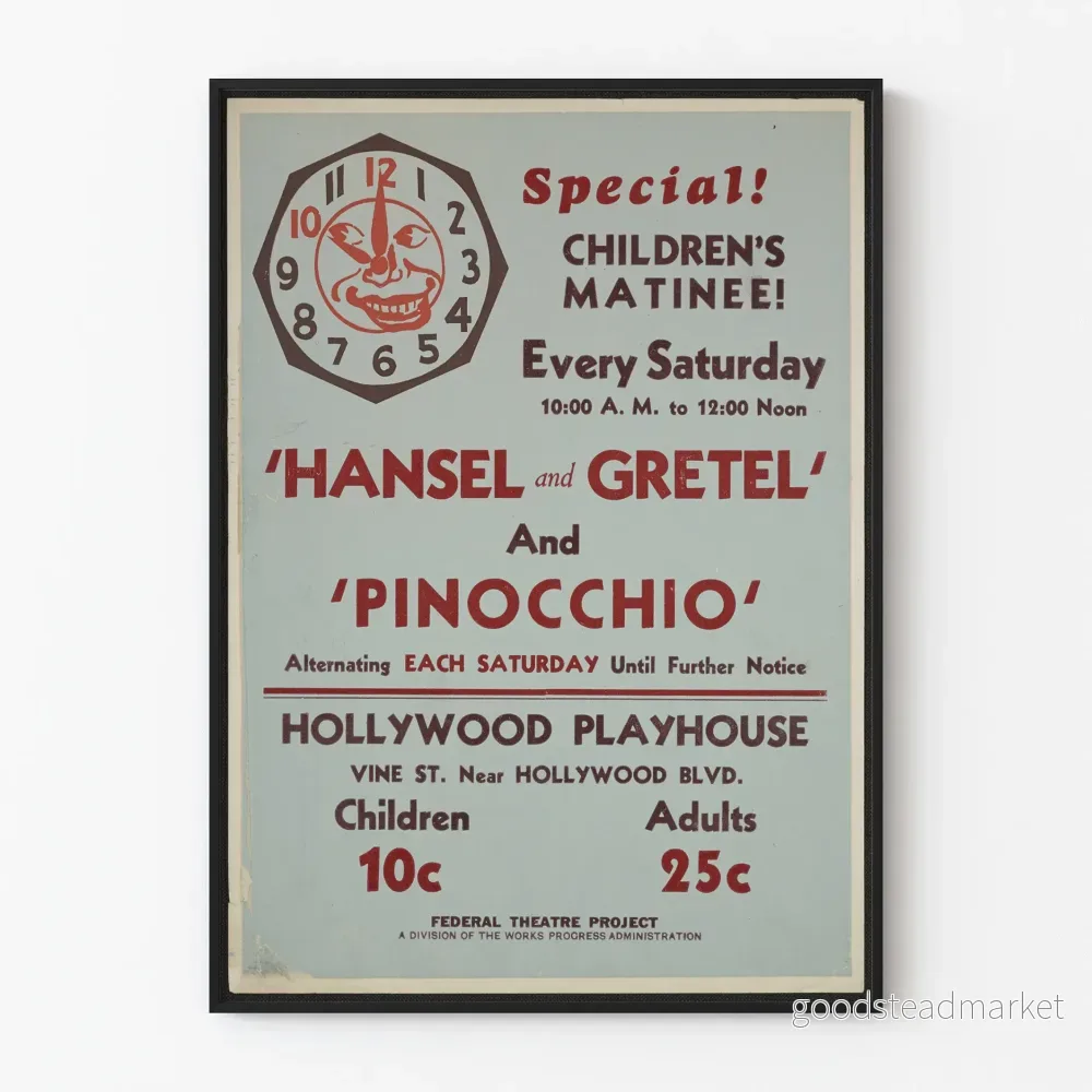 Vintageposter Barnmatiné Hansel och Gretel & Pinocchio