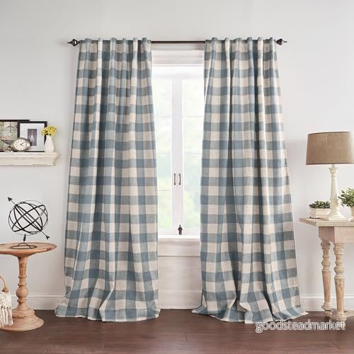 Elrene Home Fashions lantlig livsstil Grainger buffelrutigt mörkläggningsgardin, draperi för vardagsrum och sovrum med gardinstångsöppning, 132 cm x 213 cm, Chambray, 1 panel. 739550334043