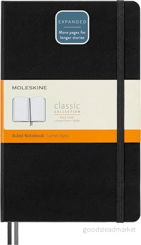 Moleskine Classic Expanded Ruled Paper Notebook Hard Cover and Elastic Closure Journal Color Black Size Large 13 x 21 A5 400 Pages 8058647628004