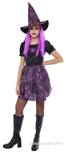 Blondiner Witch Spiderweb kostym Neo Rosa för tjejer, Glow in Dark Klänning och hatt, Officiell Blondes Halloween, Karneval, Födelsedag fester 8422971886278