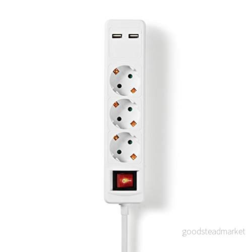 NEDIS Grenuttag jordad 3 väg + 2 USB 5412810323234