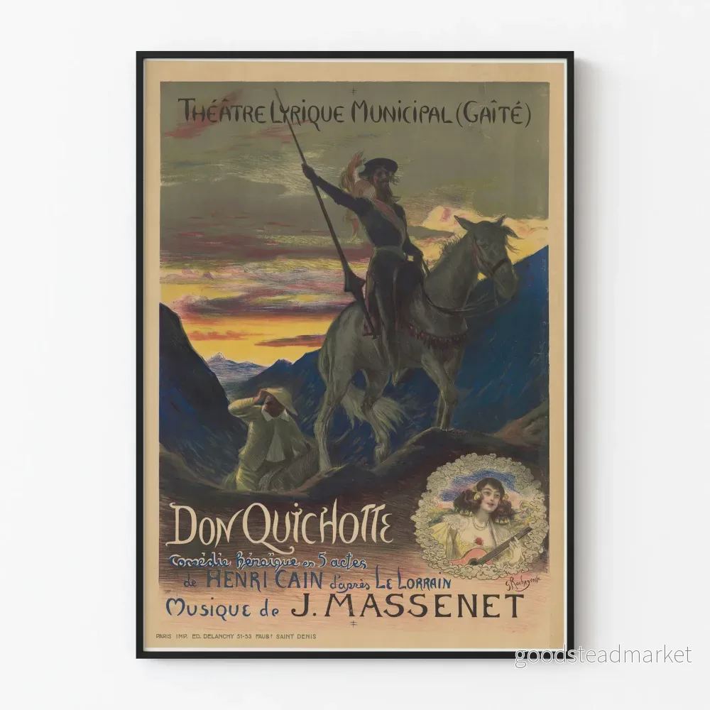 Affisch för Lyrique Teater, Götets kommunala, Don Quijote av Massenet Affisch för Lyrique Teater, Götets kommunala, Don Quijote av Massenet