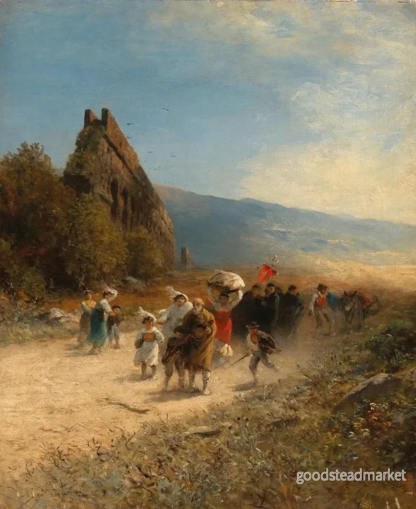 Målning En procession i det romerska landskapet - Albert Flamm | Konsttryck - Bild 2