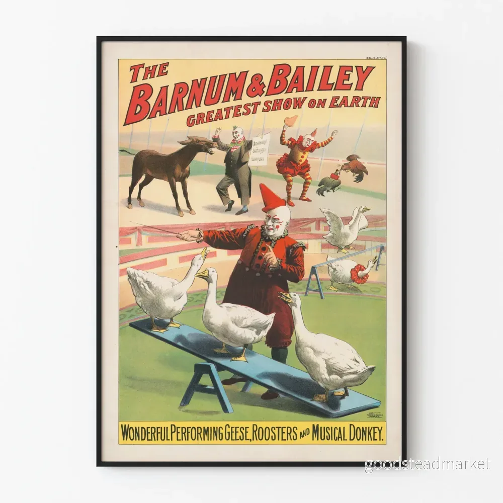 Vintageaffisch Barnum & Bailey Cirkus med clown och tränade djur