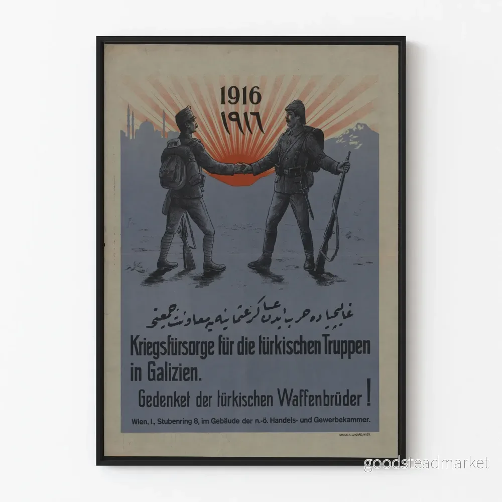 Historisk poster Första världskriget – Turkiska och österrikisk-ungerska soldater hand i hand Historisk poster Första världskriget – Turkiska och österrikisk-ungerska soldater hand i hand