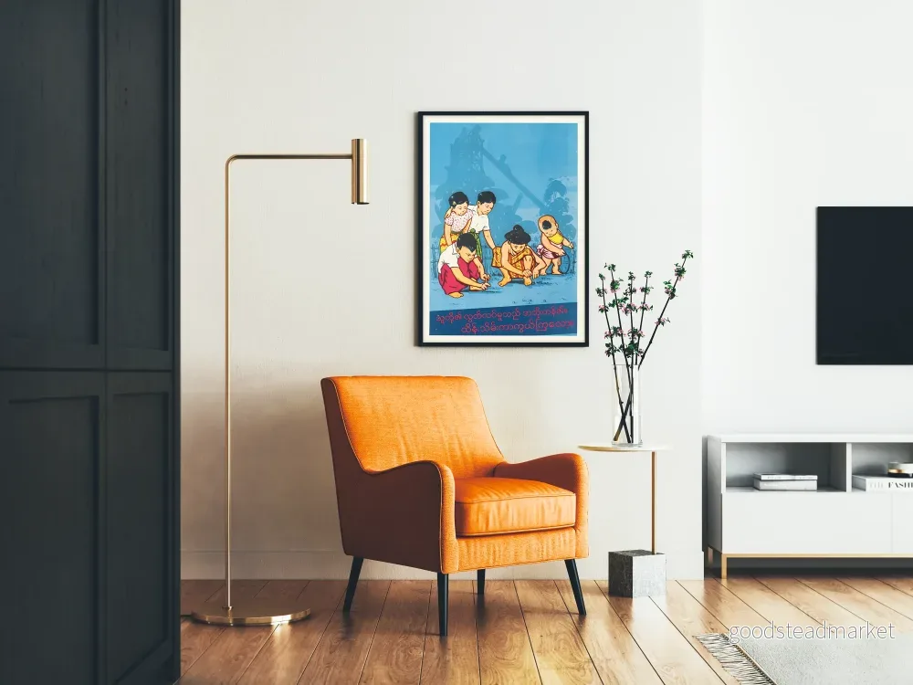 Vintageaffisch med barn som spelar med kulor - Illustration för väggdekoration - Bild 2