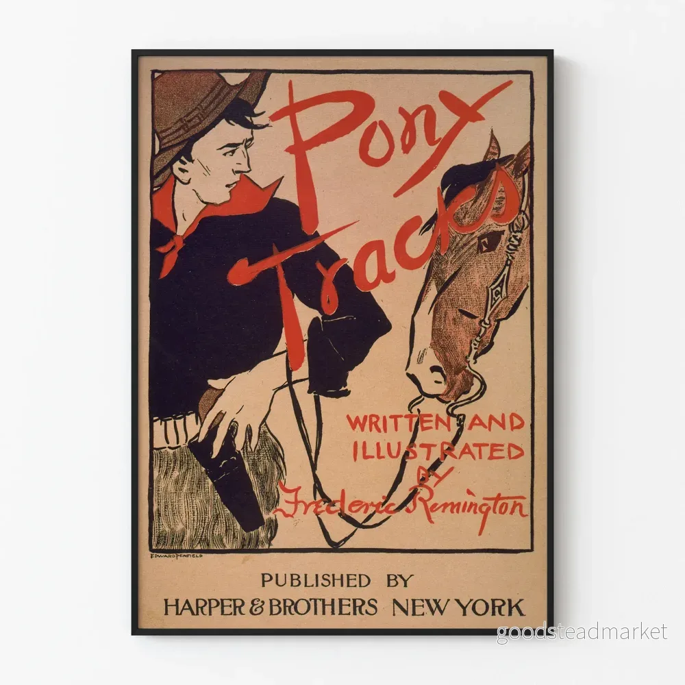 Vintageposter med ponnyspårillustration i västerländsk stil