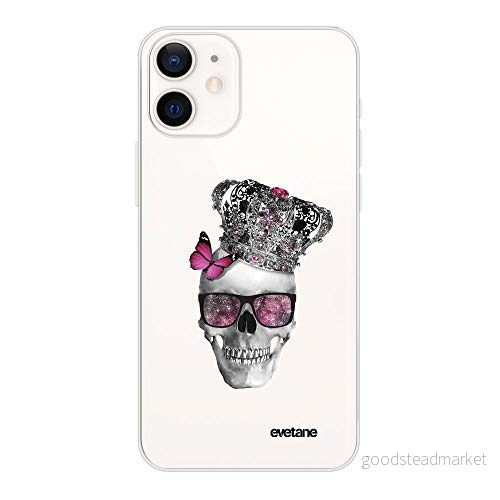 Evetane fodral kompatibel med iPhone 12 mini mjukt silikon starkt tunt skydd genomskinligt dödskalle trendigt mönster 3666087661274