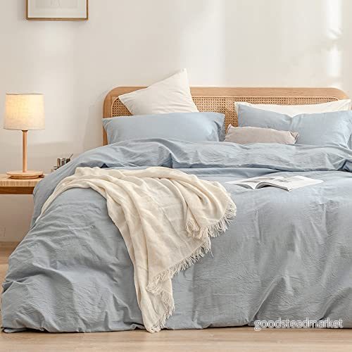 BESTOUCH Påslakanset 100% tvättat bomull linne känns supermjukt bekvämt elegant lätt 2 st hem sängkläder set solid blåklintsblå tvilling/dubbel XL 791537526681