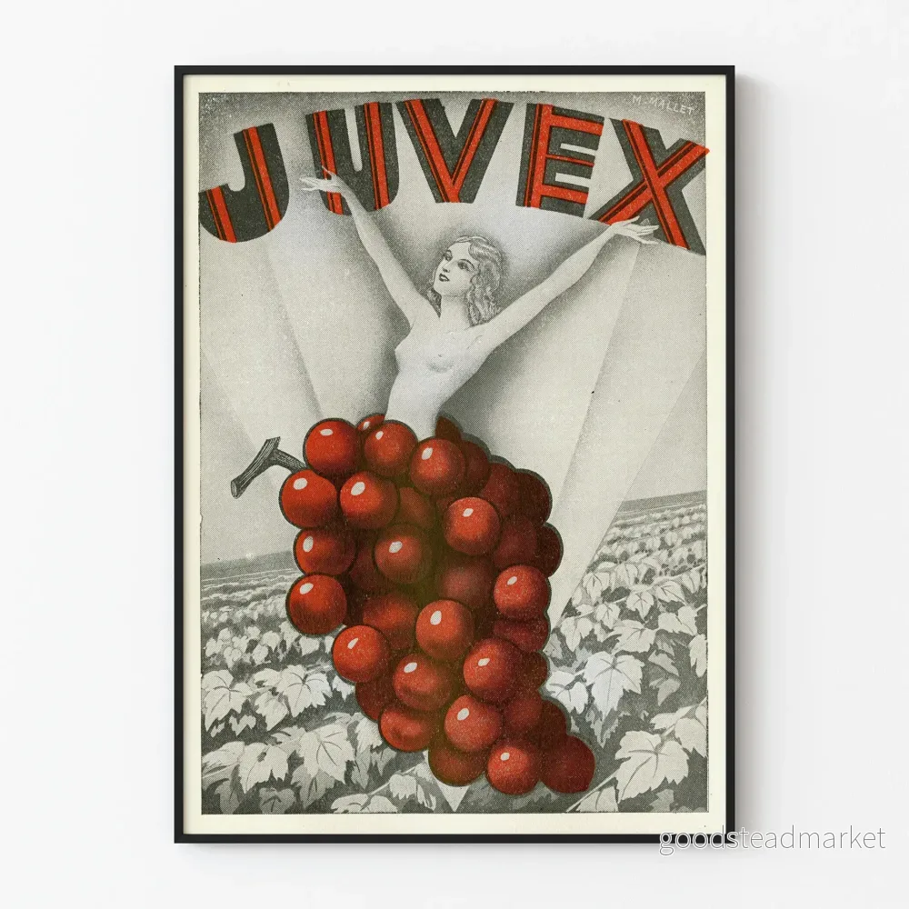Vintageposter Juvex kvinna druvklase väggdekoration