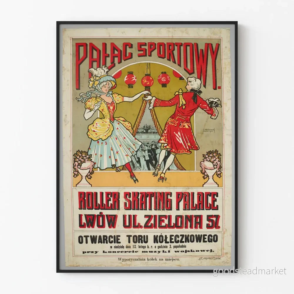 Vintageposter av Palais du Roller Skating i Lwów - Retro väggdekoration