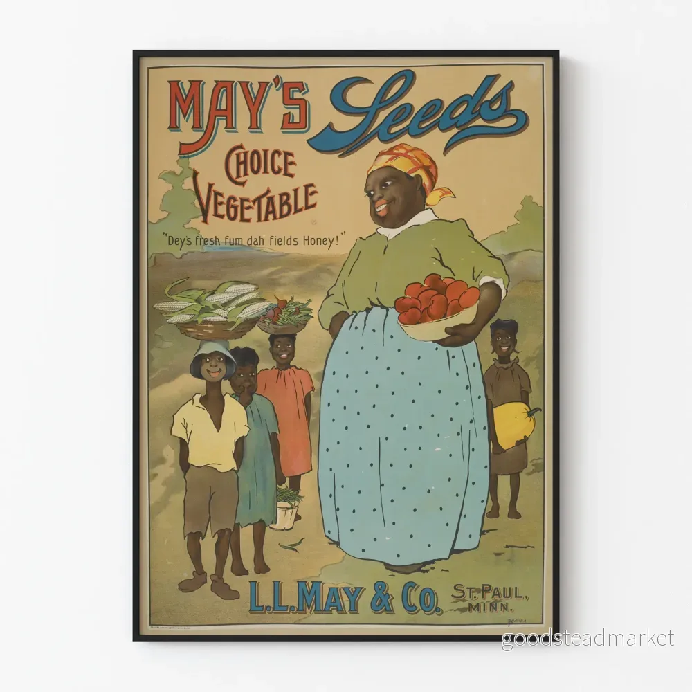 Vintageposter May's Seeds - Retro väggdekoration med grönsaker
