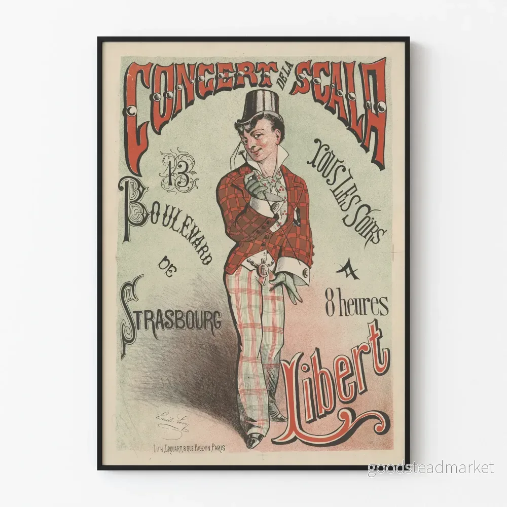 Vintageposter av La Scala Strasbourg-konserten, väggdekoration