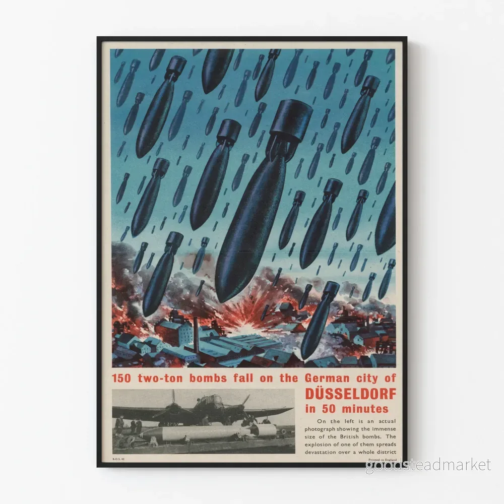 Vintageaffisch av Düsseldorf-bombningen - Historisk väggdekoration