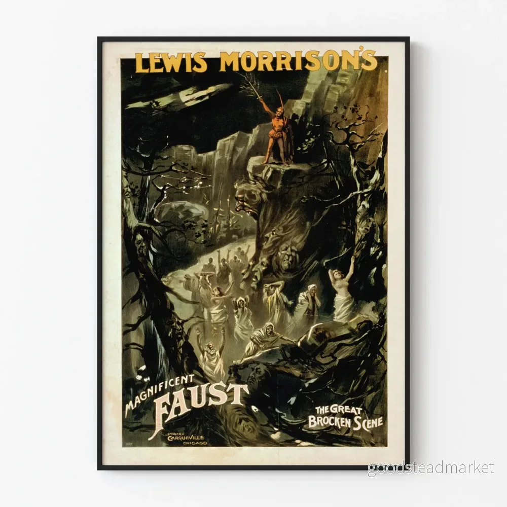 Vintageposter av Lewis Morrisons Magnifika Faust - Scen från Brocken