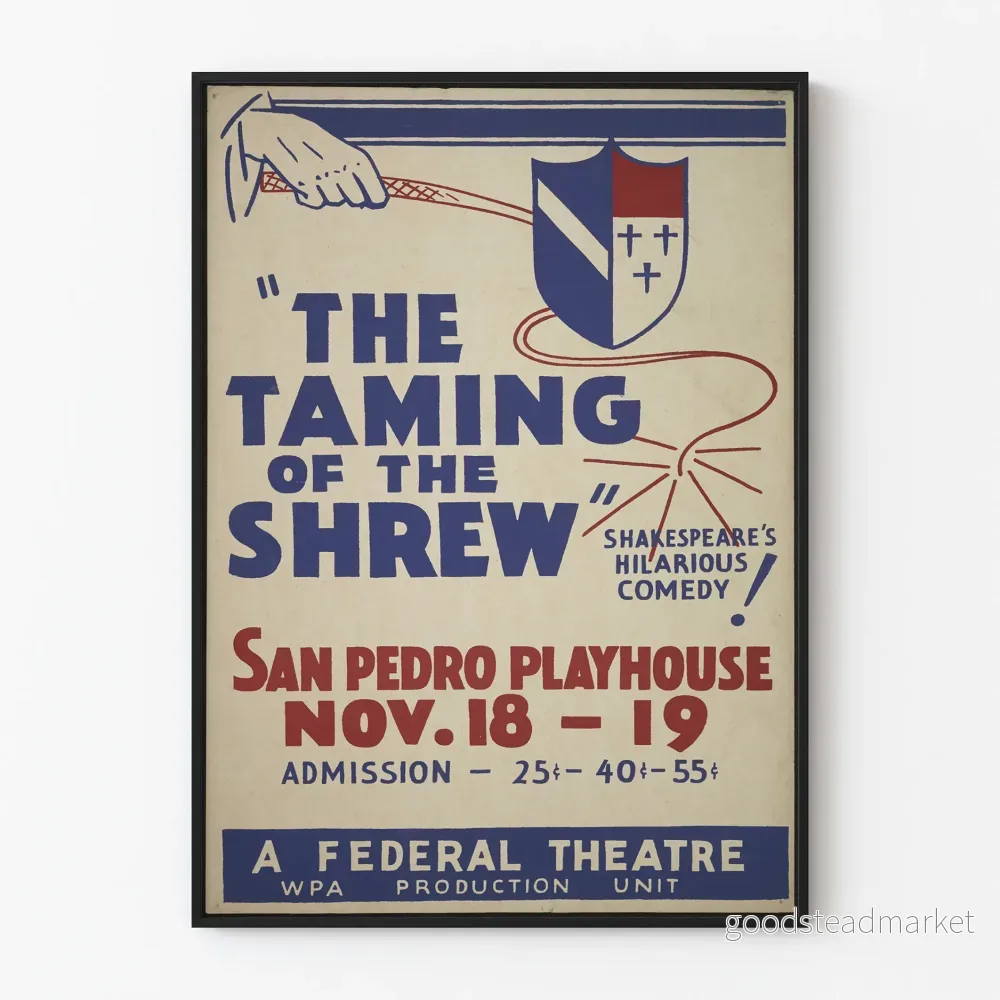 Vintage affisch komedi Shakespeare Taming of the Shrew