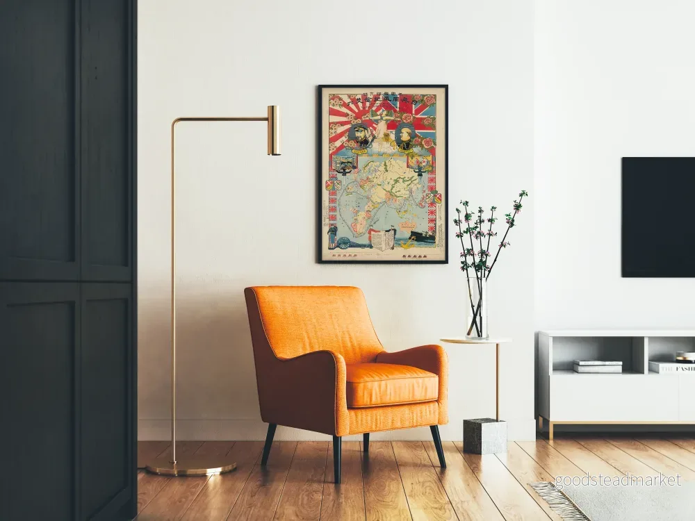 Antik allegorisk världskarta poster Japan-UK allians till sjöss - Bild 2