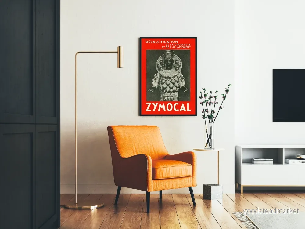 Vintageposter Zymocal - Röd och svart väggdekoration - Bild 2
