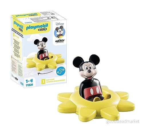 PLAYMOBIL 71321 1.2.3 & Disney: Mickey's Spinning Sun with Rattle Feature, pedagogiska leksaker för småbarn, presentleksak och roliga fantasifulla rollspel, lekset lämpliga barn i åldrarna 1,5+ 4008789713216