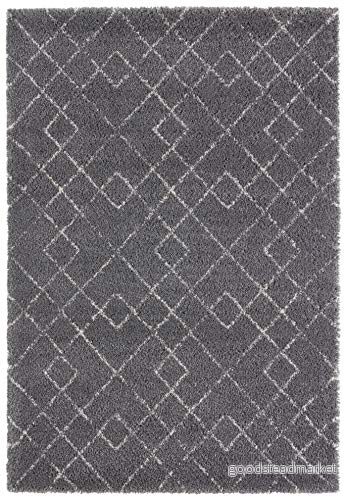 Mint Rugs hög flor matta bågskytt mjukt fluffigt geometriskt mönster (80 x 150 cm, 100% polypropylen, lämplig för golvvärme, robust), mörkgrå kräm, 80 cm 4260659064563