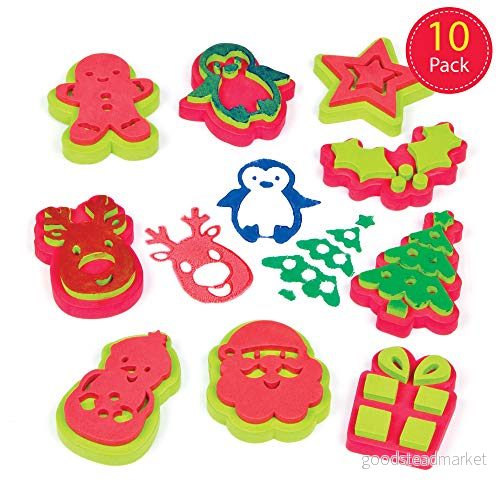 Baker Ross AF808 Julstämplar (paket med 10) Konst och hantverksstämplar för barn lätt att hålla, blandade 5051174059405