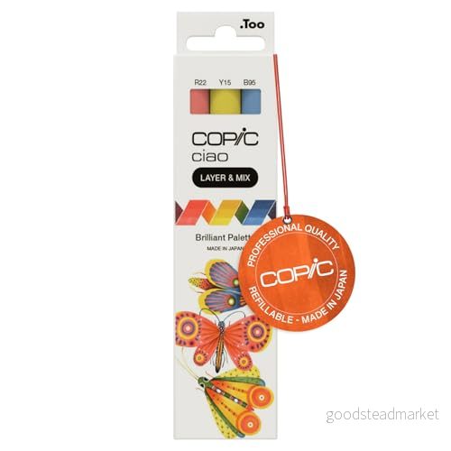 COPIC Ciao lager & mix uppsättning med 3 pennor, lysande palettmarkörer, konst, färgning, grafik, highlighter, design, anime manga 4013695266749