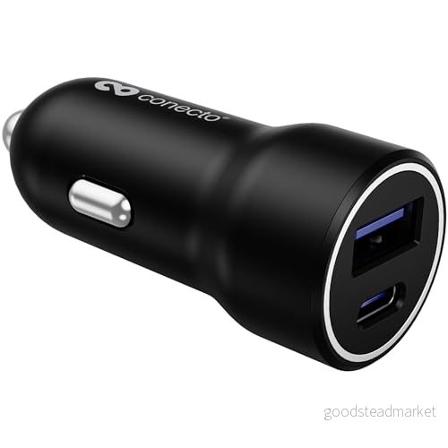 conecto USB C laddare, billaddare 12 V 2 portar, 1 x 20 watt Max. PD, 1x A 18 max., snabbladdare, mobiltelefonladdare, svart 4250684933149