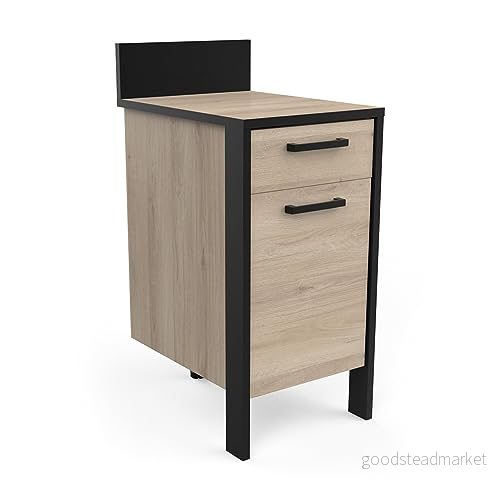 Demeyere Industriellt lågt kök med bänkskiva 1 låda dörr komplett "CHILI" ljus ek färg och matt svart 44,3 x 60 100,6 3397701397872