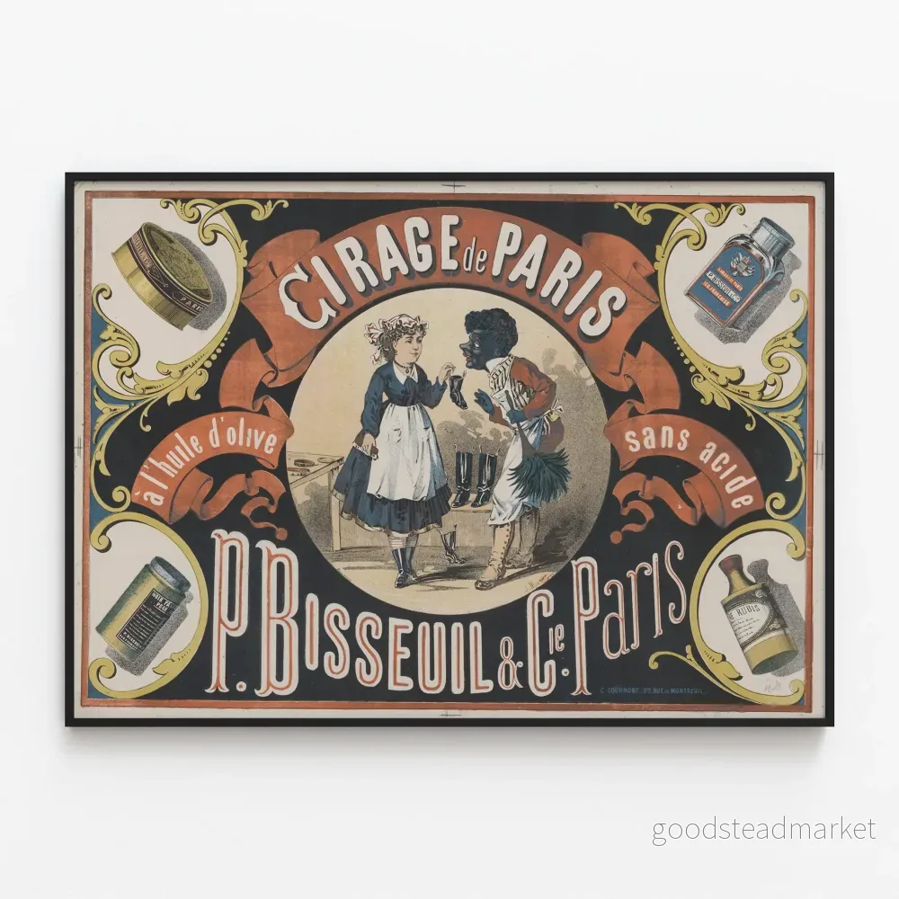 Vintageposter Cirage de Paris med olivolja P. Bisseuil & Cie