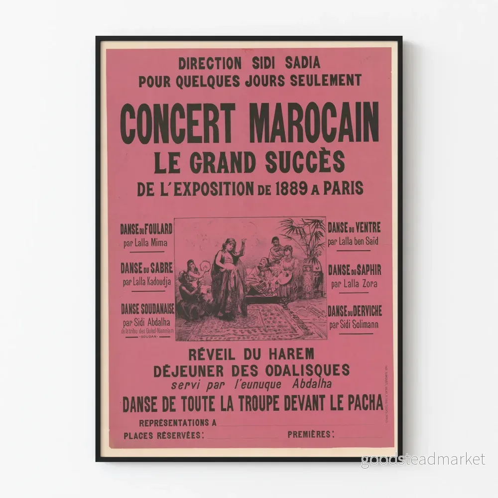 Vintageposter för Marockanskt Konsertutställning 1889 Paris
