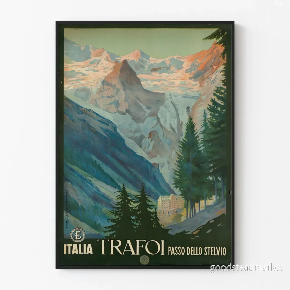 Vintageposter Trafoi Passo dello Stelvio - Väggdekoration Italienska berg