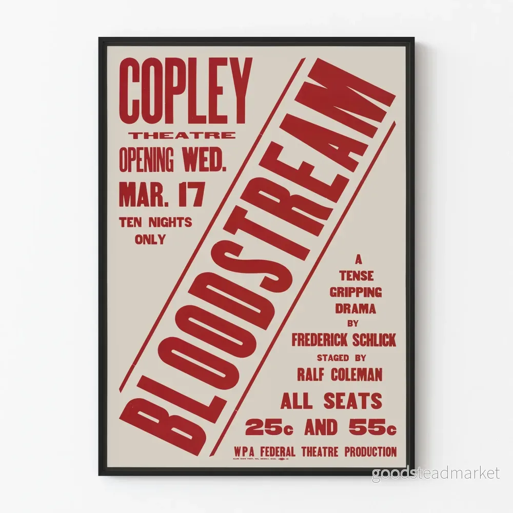 Vintageaffisch Teater Bloodstream i Rött och Vitt
