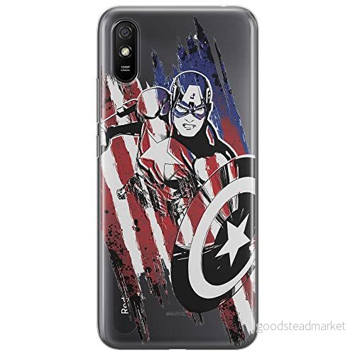 ERT GROUP mobiltelefonfodral för Xiaomi REDMI 9A originalt och officiellt licensierat Marvel mönster Captain America 016 Vit optimalt anpassad till formen på mobiltelefonen, gedeeltelijk transparant 5903040295236