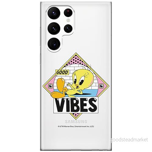 ERT GROUP mobiltelefonfodral för Samsung S22 ULTRA originalt och officiellt licensierat Looney Tunes mönster Tweety 013 optimalt anpassad till formen på mobiltelefonen, gedeeltelijk transparant 5905795095291
