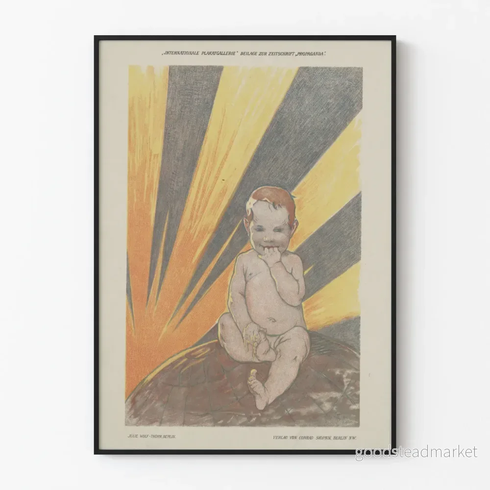 Vintageaffisch för Baby, ljusstrålar över jorden