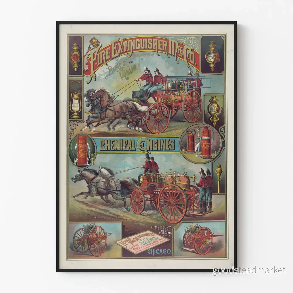 Vintage reklamposter för brandsläckare Mfg Co