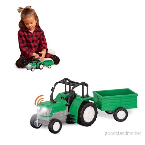 Driven mikrotraktor grön leksakstraktor med ljus, ljud och avtagbar släpvagn, gård, fordonsleksak för barn 3+ (2 st) 62243349599