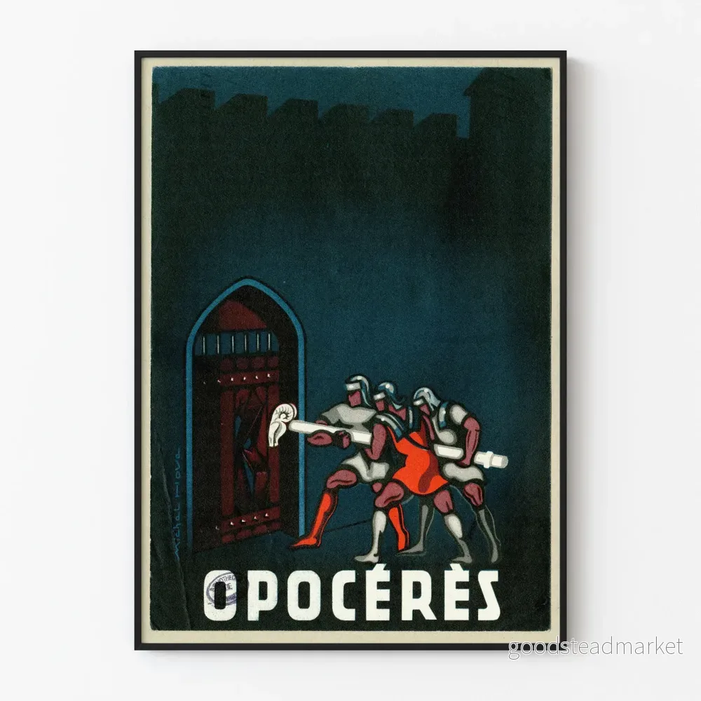 Vintageposter Opocérés - Illustration av riddare och befästning