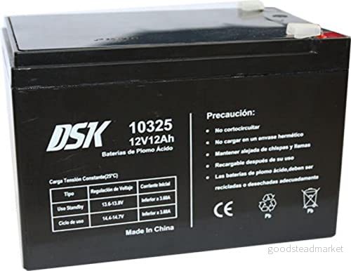 DSK 10325 12V 12 Ah Sealed Rechargeable AGM Lead Acid Battery. Ideal for Home Alarms, Electric Toys, Mobility Devices, Fences, Scales ... 8420738103255