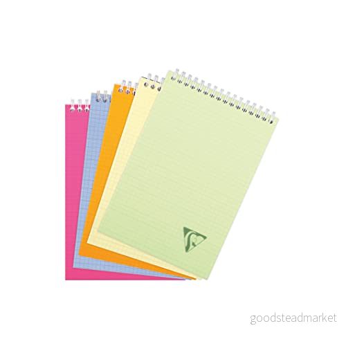 Clairefontaine 328645C Block Linjefärg FRESH, med huvudsidig, dubbelspiral DIN A5, 80 ark 90 g rutig, omslag av räfflad polypropen blandade färger, 1 styck 3329683286455
